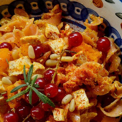 Pasta di lenticchie con tofu e zucca